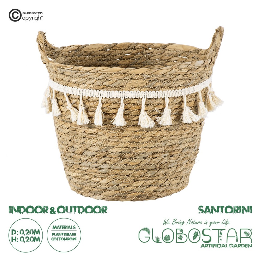GloboStar® Artificial Garden SANTORINI 20284 Διακοσμητικό Πλεκτό Καλάθι - Κασπώ Γλάστρα - Flower Pot Μπεζ με Μακραμέ Φ20cm x Υ20cm